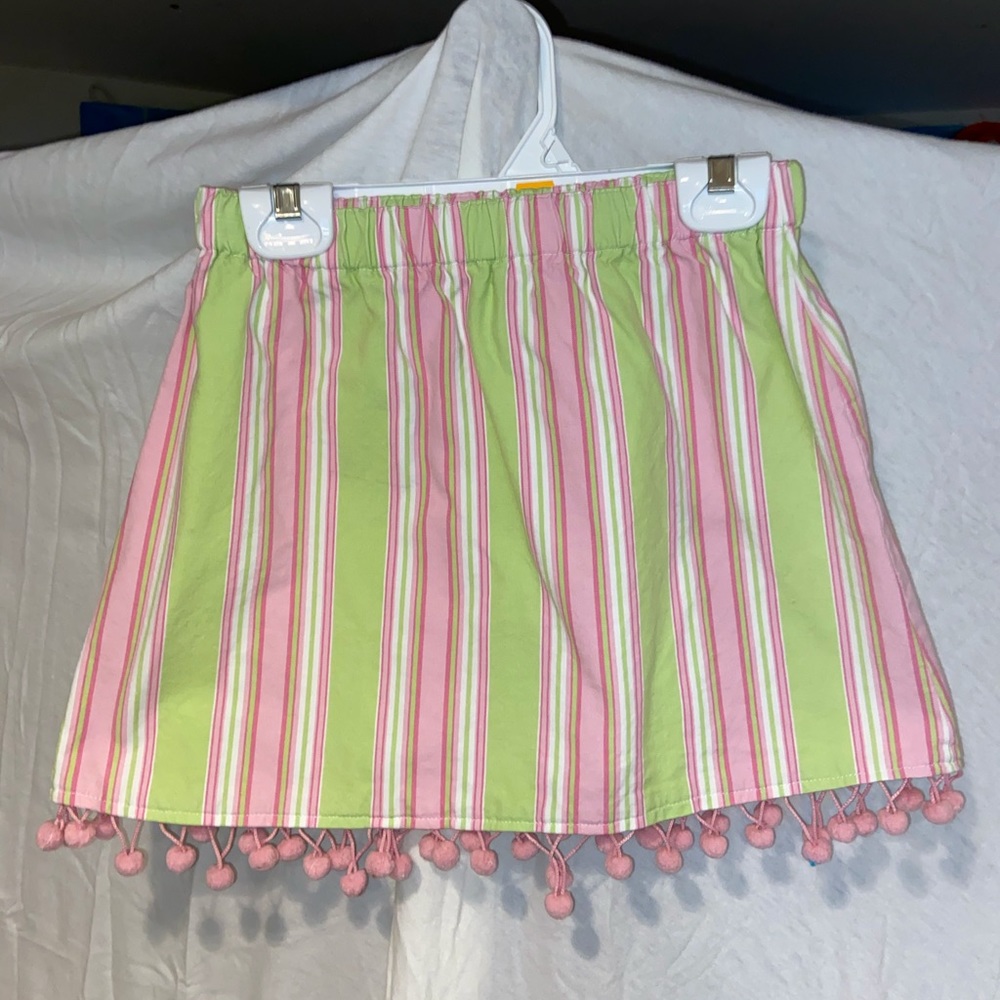 Girls Pom Pom Skirt - Size 6 - Pink/Lime/White